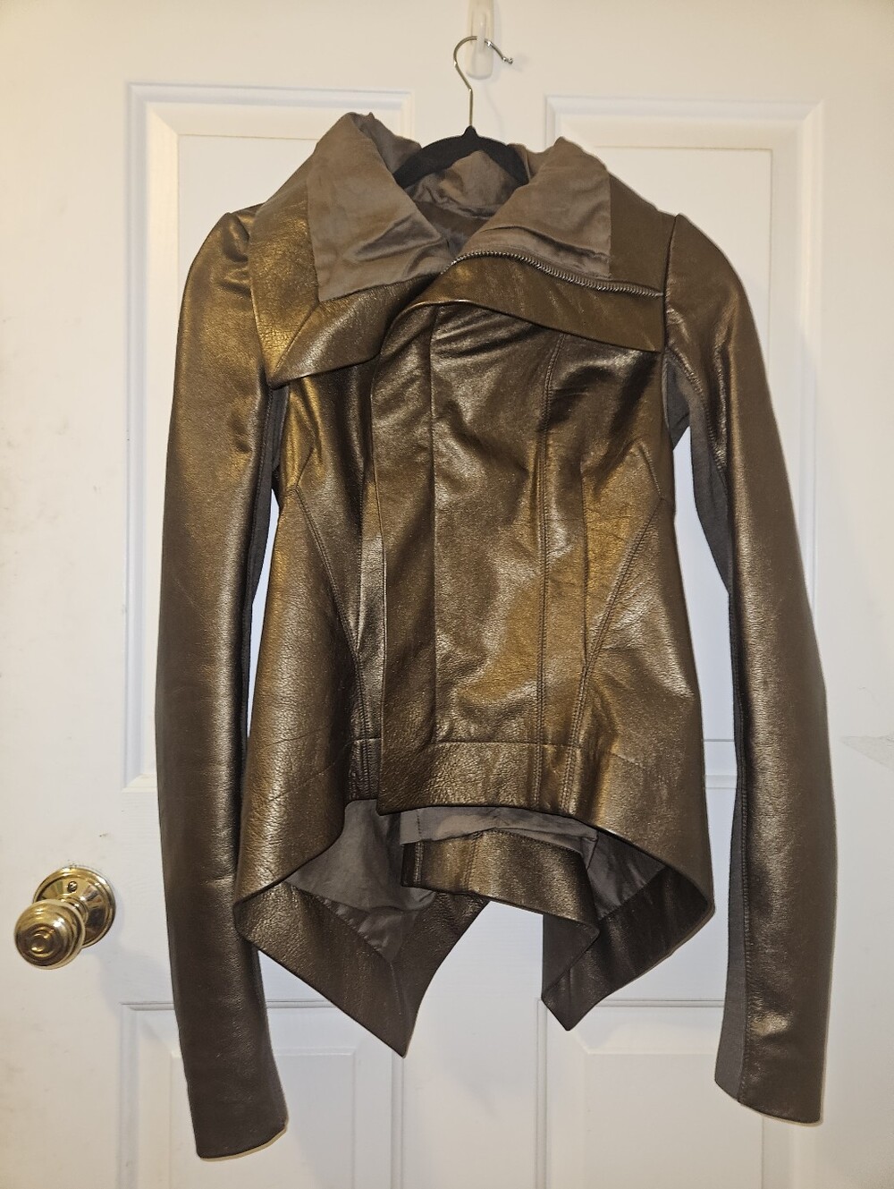 Rick Owens Bronze Metallic Leather Biker Jacket - S - Picture 4 of 6